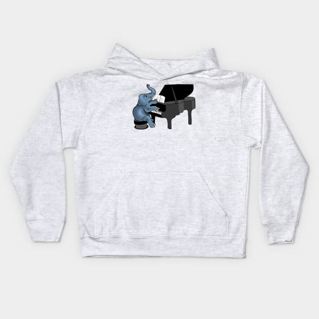 Elephant Playing Piano Kids Hoodie by Merchweaver